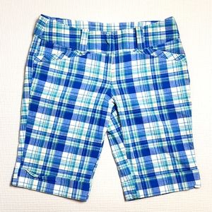 Tracy Evans Limited Blue and White Plaid Bermuda Shorts Size 7